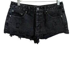 Forever 21 Black Distressed Raw Hem Denim Shorts